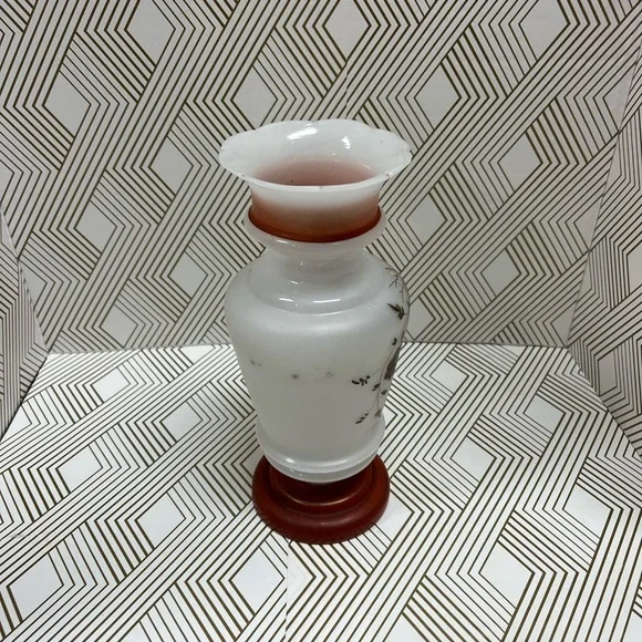 Antique Hand Blown Bristol Glass Vase Hand Painted - Picture 6 of 13